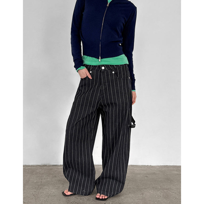 BLACKUP韩代条纹宽松长裤