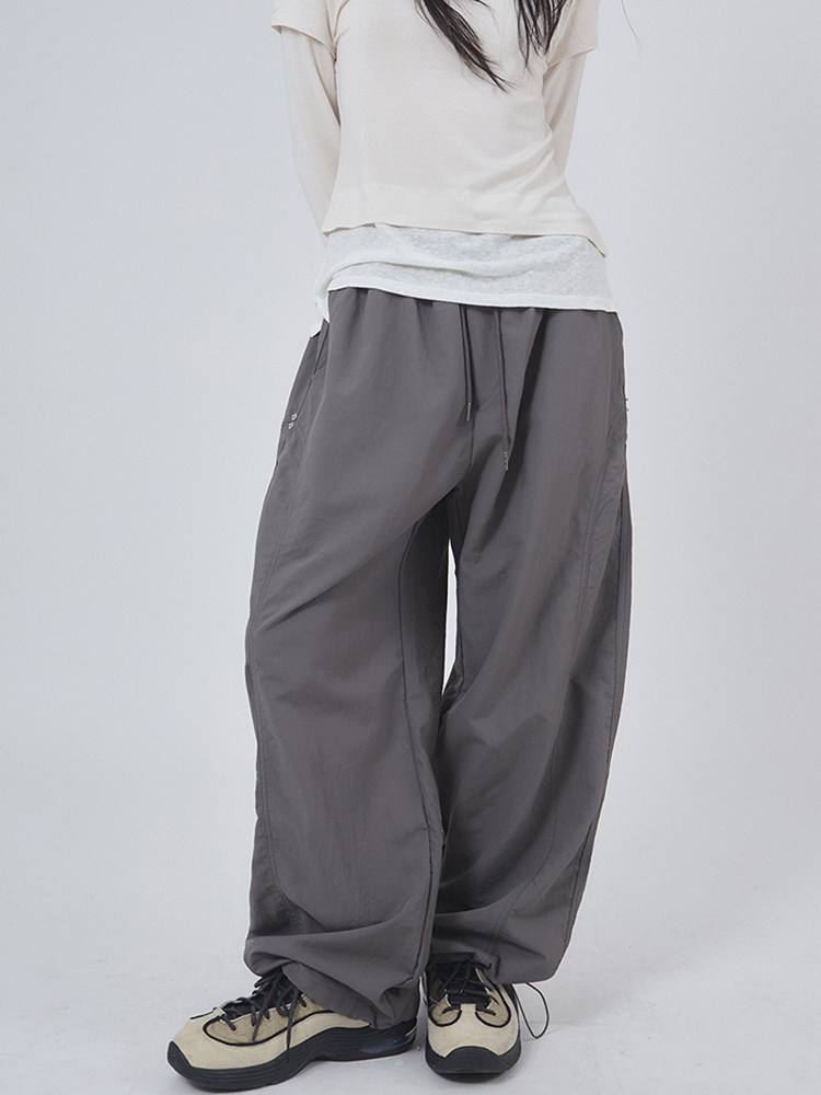 韩代Raucohouse Youth rivet nylon banding pants 抽绳工装长裤