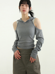 backless slit shoulder T恤女 cropped tee連帽長袖 hood 韓國代購