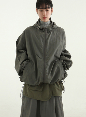 韩国代购 light paper wind jacket (unisex) 连帽风衣夹克外套女