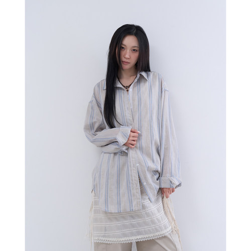 lowear韩代条纹长袖宽松衬衫