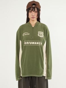 韩代Raucohouse Racing fleece half zip-up long sleeve长袖T恤