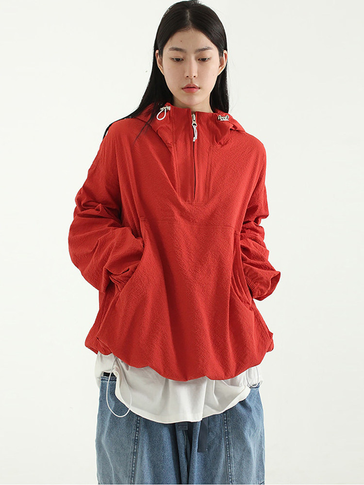 韩国代购 seersucker string anorak 春夏泡泡纱套头外套休闲男女