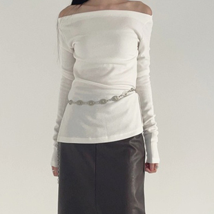 adelio韩代 boat neck span tee 一字肩性感修身显瘦t恤打底衫