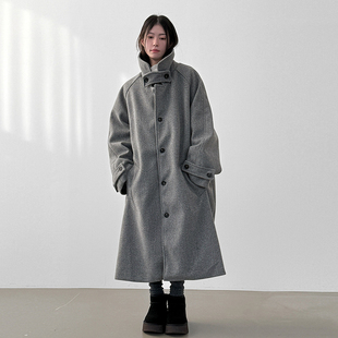 韩国代购26 high neck raglan wool lo coat(unisex)毛呢大衣外套