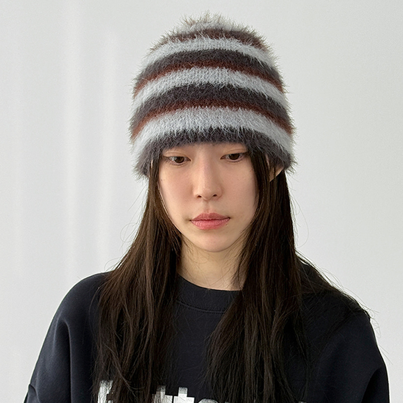 Localmansion韩代条纹针织冷帽