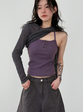 韩国代购25 button neck halter string sleeveless top吊带背心