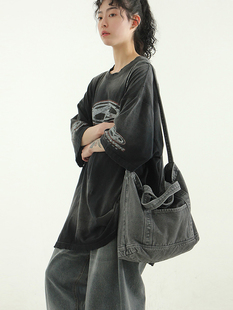 washed cotton basket 水洗做旧牛仔单肩包女 韩国代购 bag 24S