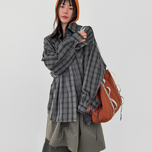 韩国代购26A/W check pigmented cotton shirt (unisex) 格子衬衫