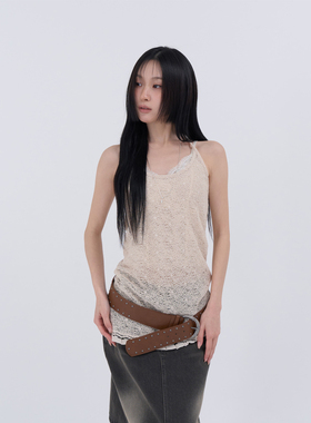 lowear韩代 lace halter layered top 设计师款蕾丝镂空挂脖背心