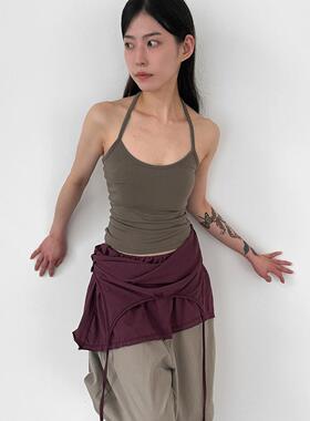 韩国代购26S/S halter neck rayon sleeveless top 挂脖吊带背心