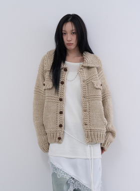 lowear韩代 cozy wool crochet cardigan 设计师长袖针织开衫毛衣