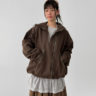 韩代26 cotton unisex 夹克 washed jacket zip unbal hood