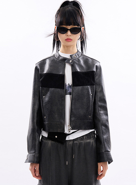 韩代Raucohouse Block suede crop racing leather jacket 夹克
