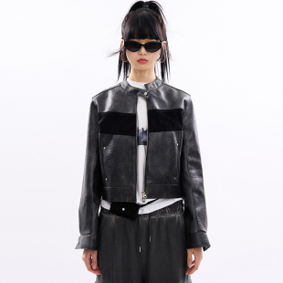crop suede racing leather 夹克 韩代Raucohouse jacket Block