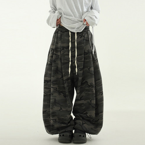 Localmansion韩代抽绳迷彩长裤