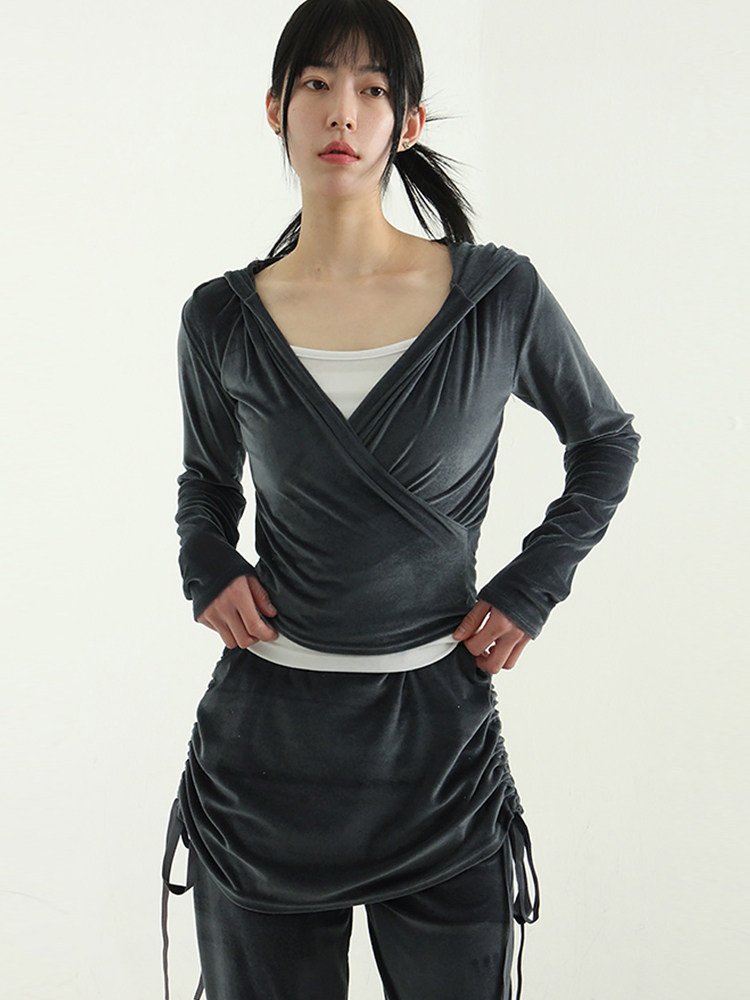 Localmansion韩代丝绒连帽上衣