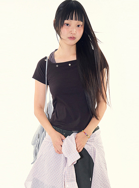 韩代Raucohouse Ciel eyelet halter crop t-shirt 半袖修身T恤