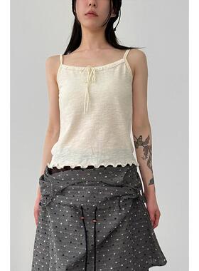 韩国代购26 lace ribbon frill sleeveless top 蕾丝吊带背心打底