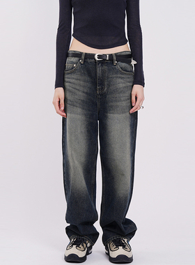 韩代Raucohouse Scope deep blue wide denim pants 复古牛仔长裤