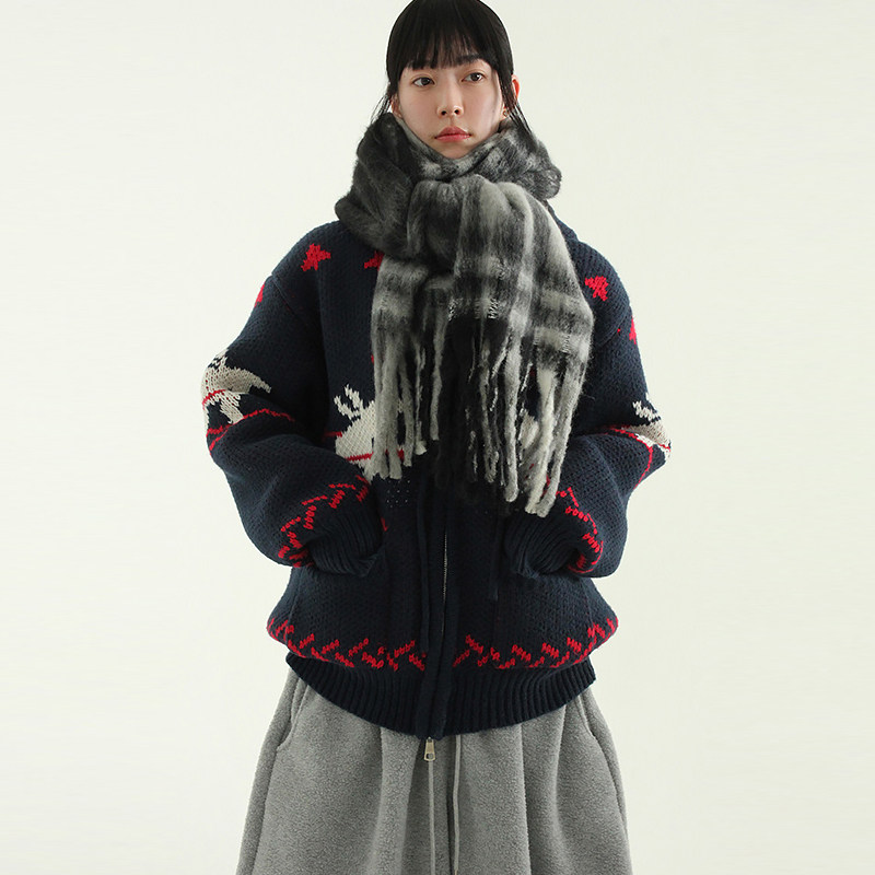 韩代24F/W graphic 2way knit hood zip-up (unisex)针织拉链帽衫