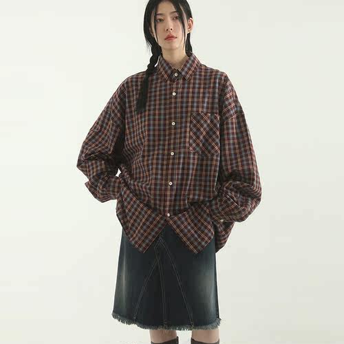 Localmansion韩代宽松格子衬衫