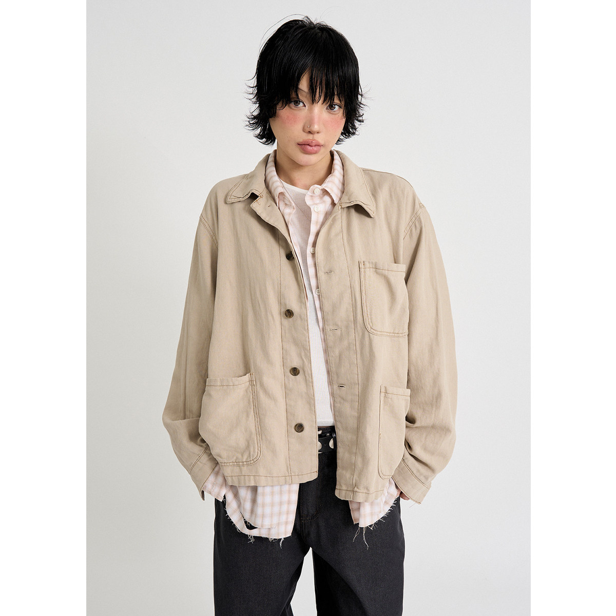 韩代Raucohouse Linen french work jacket 复古工装夹克外套女