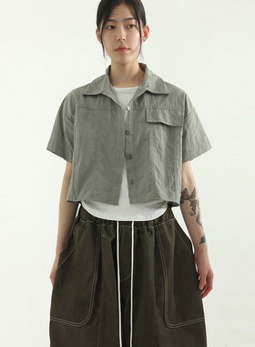 韩国代购23S/S paper pocket cropped shirt 设计师短款短袖衬衫