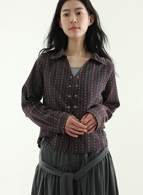 韩国代购25A/W ethnic eyelet cropped shirt 花纹系带长袖衬衫