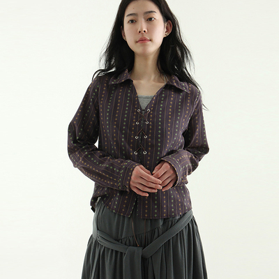 Localmansion韩代系带长袖衬衫