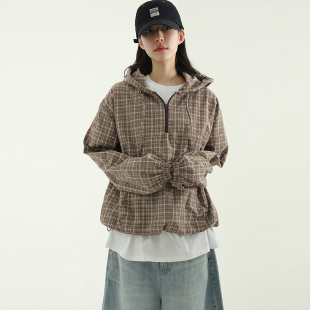 check zip anorak 25S 格子连帽外套百搭 hood neck 韩国代购