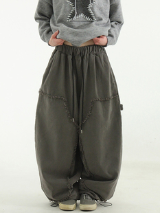 韩代23 peach cotton balloon banding pants (unisex)阔腿长裤女
