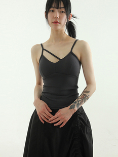 oblique double string 韩国代购 top bra 不规则吊带背心女 24S