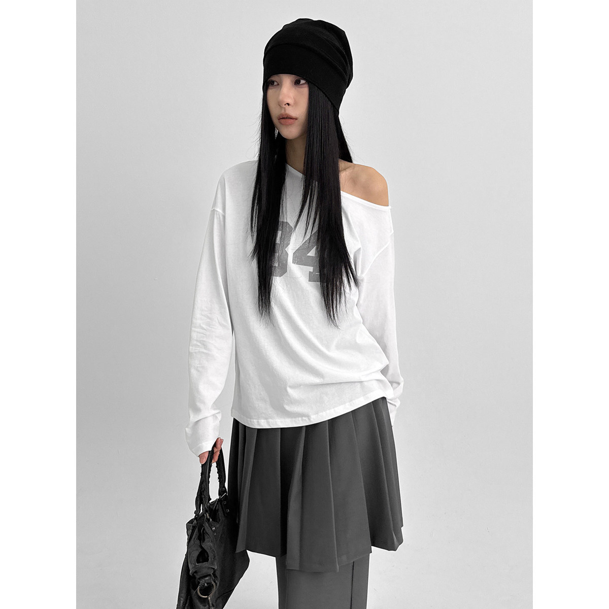韩代26 Eta One-shoulder Numbering Long-sleeved T-shirt 长袖T
