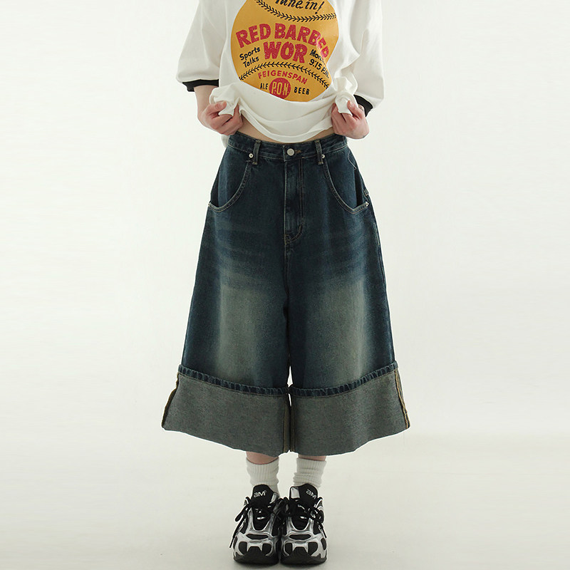 韩代25oversize roll up bermuda denim pants(unisex)牛仔半腿裤