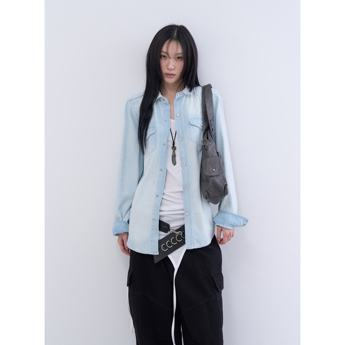 lowear韩代浅蓝水洗牛仔衬衫