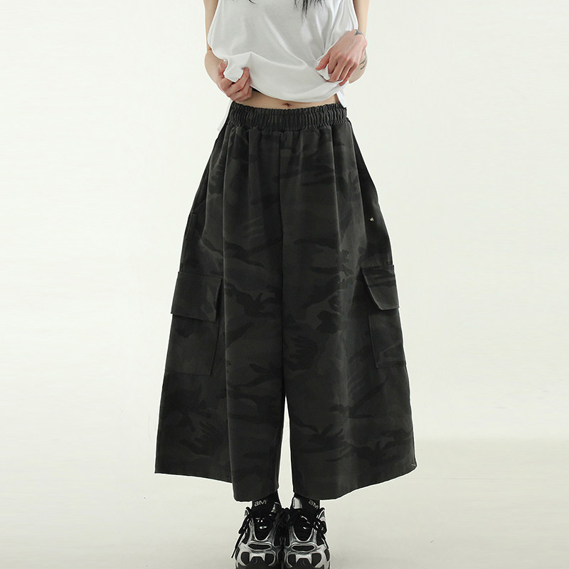 韩代25 camo pattern cargo cropped banding pants(unisex)8分裤