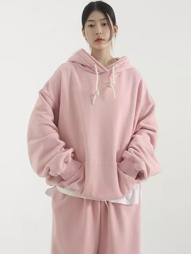 韩国代购oversize creamy cotton hoody(unisex)宽松套头连帽卫衣