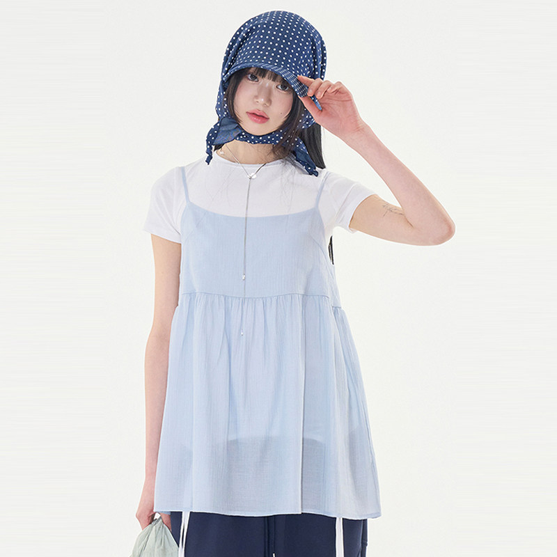 韩代Raucohouse Roni button back bustier top 褶皱吊带背心百搭