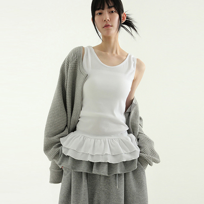 Localmansion韩代复古荷叶边背心