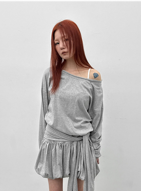 韩代26 Pollitt Strap Off-shoulder Mini Dress 褶皱系带连衣裙