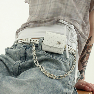 韩国代购25S/S double chain eyelet belt bag设计师个性腰带腰包