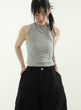 国内现货！S/S unbal shoulder sliket sleeveless top设计师背心