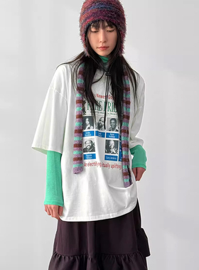 韩代26A/W printed cotton half tee 设计师款印花短袖T恤上衣女