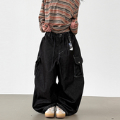 denim cargo pants 韩代25 balloon faded 牛仔工装 unisex non 裤