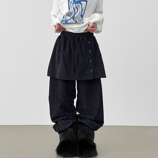 韩国代购26 velour skirt layered banding pants 松紧腰百搭裙裤