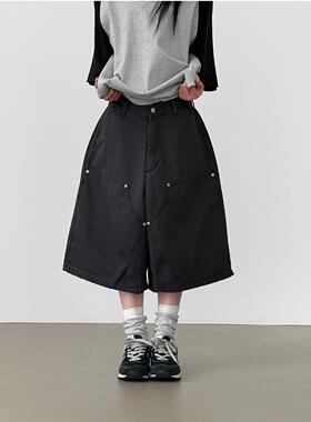 韩国代购26S/S rivet carpenter bermuda pants 设计师工装七分裤
