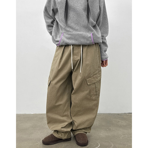 BLACKUP韩代松紧腰工装裤