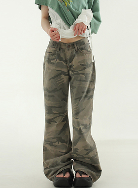 韩国代购25S/S vintage camo pattern boot-cut pants 迷彩喇叭裤