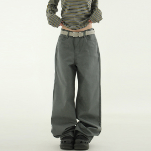 back buckle wide 韩国代购 设计师复古宽松牛仔裤 jean 休闲 25A